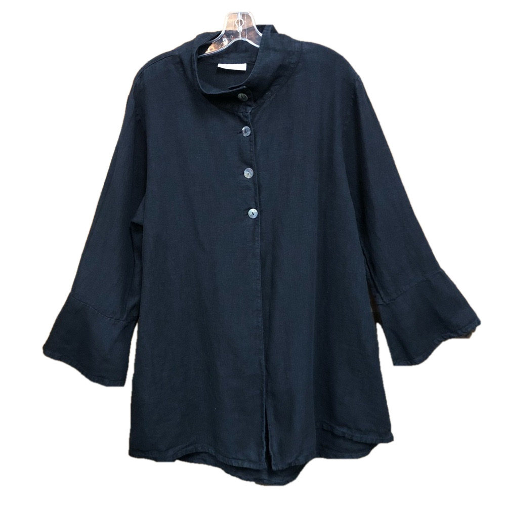 Bryn Walker black linen long sleeve tunic jacket top Large womens Lagenlook